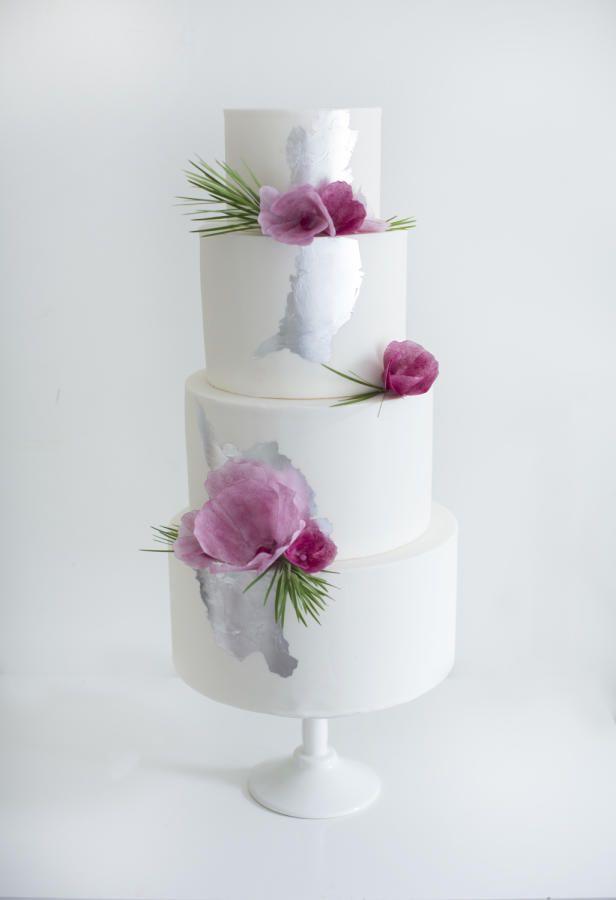 Wedding - Silver & Plum Wedding Cake