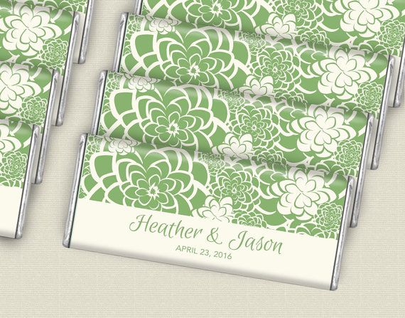 Свадьба - Green Floral Succulent Wedding Favors For Eco-Friendly Theme - Personalized Candy Wrappers For HERSHEY'S Bars For Bridal Showers