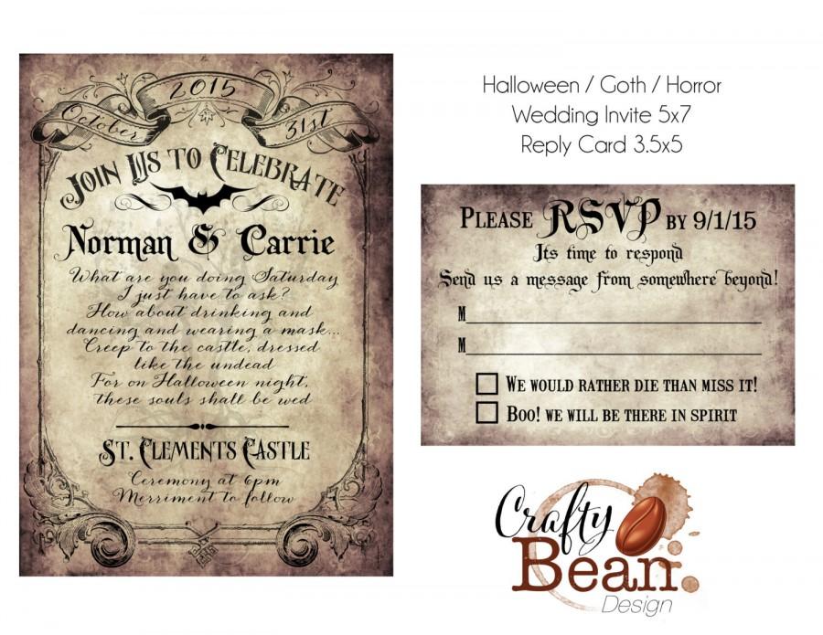 Wedding - Custom Vintage Victorian/Halloween/Goth Wedding Invitation & Reply Card - Printable DIY