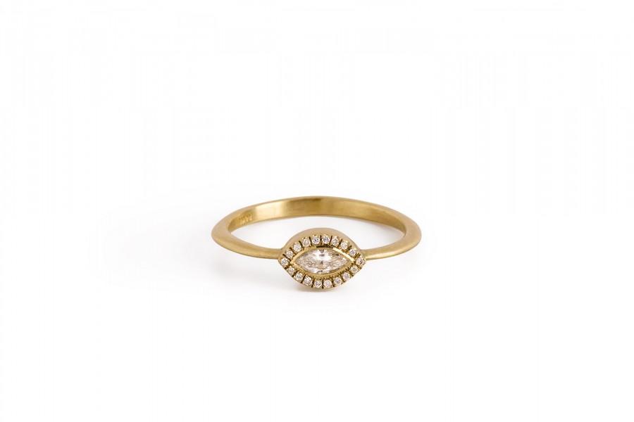 Свадьба - Marquise Diamonds Engagement Ring, 14K Solid Gold Diamond Engagement Ring, Solitarie Ring