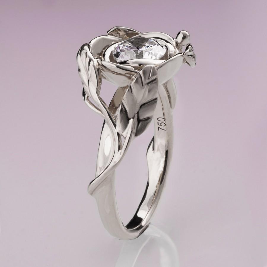 زفاف - Rose Engagement Ring No. 6 - White Gold and Moissanite engagement ring, lleaf ring, 1ct Moissanite,moissanite engagement ring, flower ring