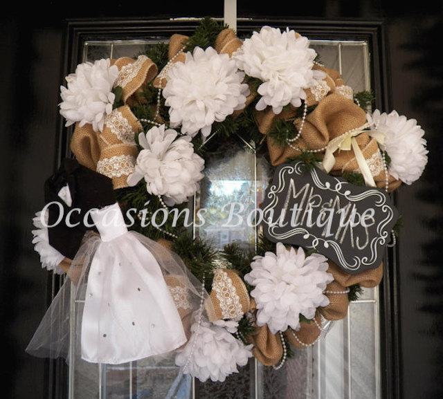 Mariage - Made to Order- Burlap Wedding Decoration- Bridal Shower Decoration- Wedding Wreath- Burlap Wreath