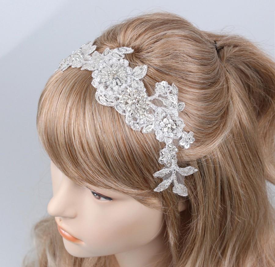 Hochzeit - Bridal headband, wedding headband, lace headband, bridal hair accessory, bridal headpiece, crystal hair band, prom headband