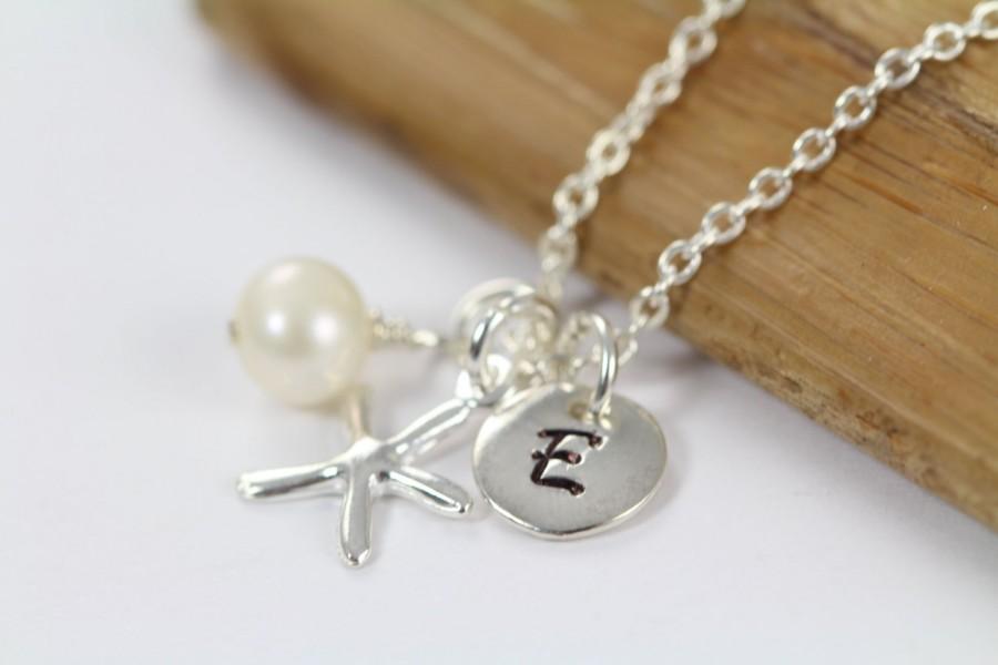 Hochzeit - Personalized Flower Girl Necklace, Starfish Flower Girl Gift Initial Necklace, Beach Themed Flower Girl Wedding Jewelry