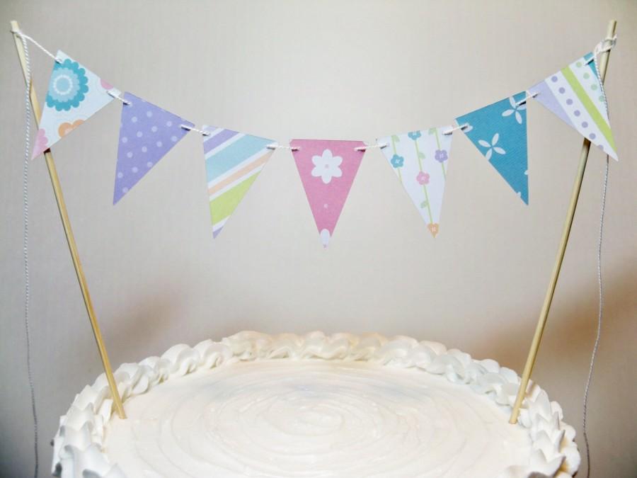 زفاف - Cake Topper Banner Pastel Cake Bunting Gender Reveal Baby Shower