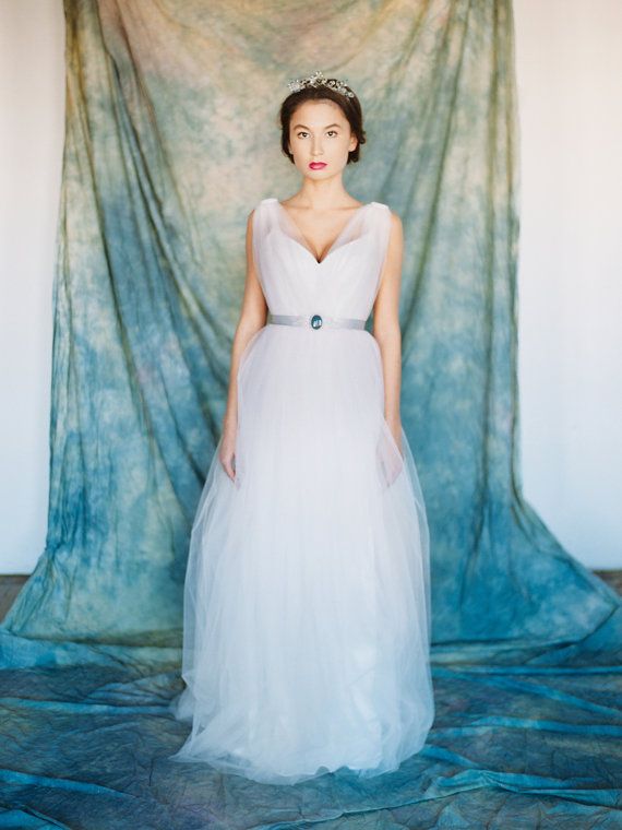 Wedding - Lyra // Light Wedding Gown - A Line Wedding Dress - Light Pink Wedding Dress - Ombre Effect Wedding Dress - Open Back Wedding - Backless