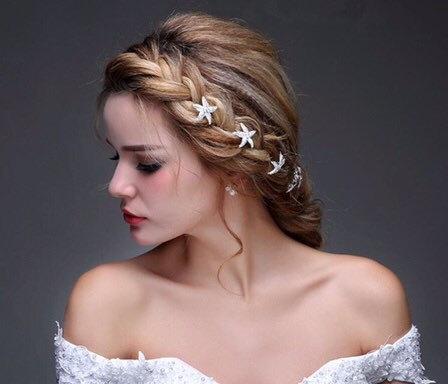 Свадьба - Beach Wedding Bridal Starfish Crystal Hair Pins 5 Piece Set