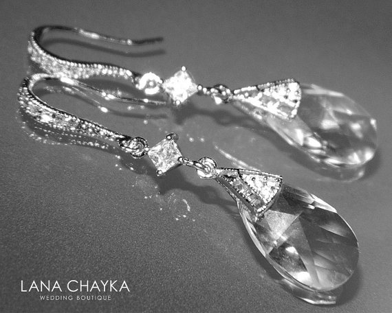 Свадьба - Bridal Crystal Earrings Swarovski Crystals Wedding Crystal Earrings Teardrop Crystal Silver Earrings Dangle Earrings Wedding Crystal Jewelry