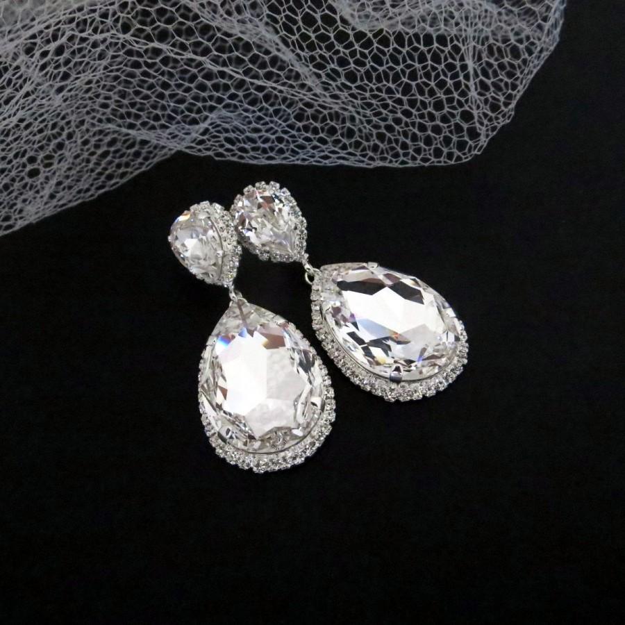 Свадьба - Dramatic bridal earrings, Teardrop wedding earrings, Swarovski crystal earrings, Statement earrings, Wedding jewelry, Bridesmaid jewelry
