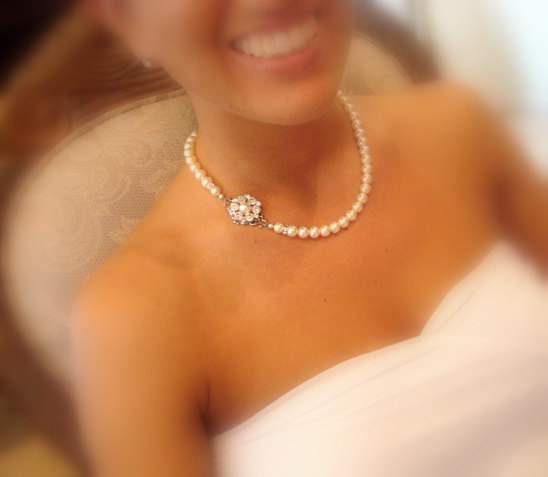 Wedding - Crystal bridal necklace, Pearl Wedding necklace, Swarovski necklace, Bridal jewelry, Crystal necklace, Classic pearl necklace, Bridesmaid