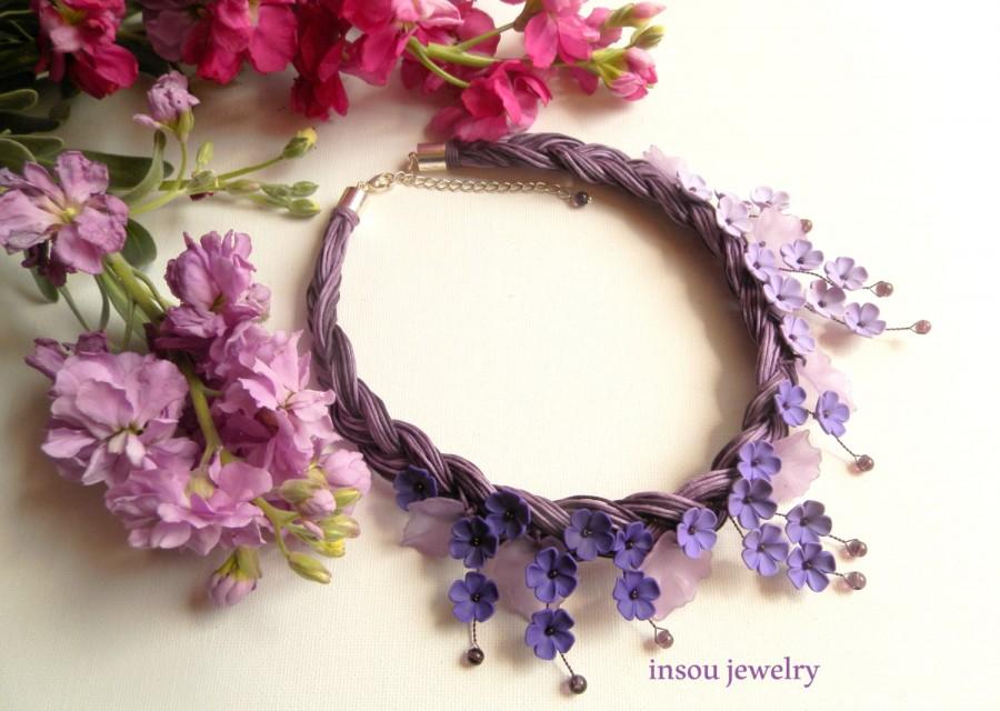 Hochzeit - Wedding Necklace, Purple Necklace, Flower Necklace, Statement Necklace, Collar Necklace, Plaited Necklace, Purple Jewelry, Handmade Necklace