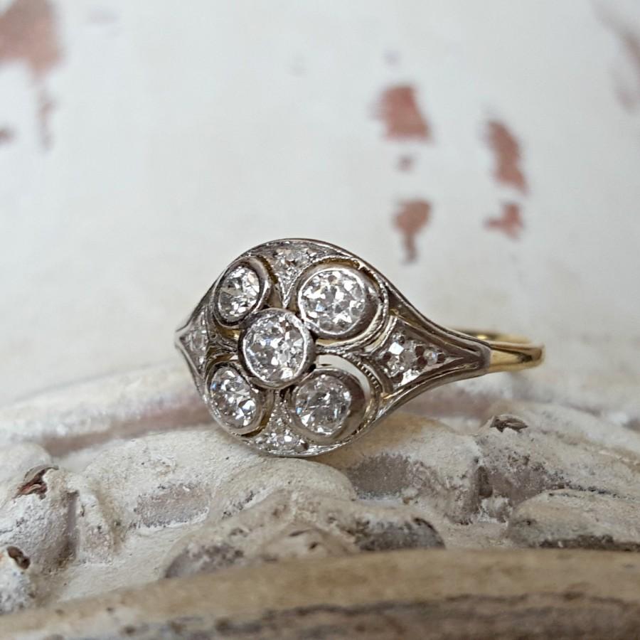 زفاف - Vintage Antique Edwardian Diamond Dome Engagement Ring or Cluster Ring in 14k Gold