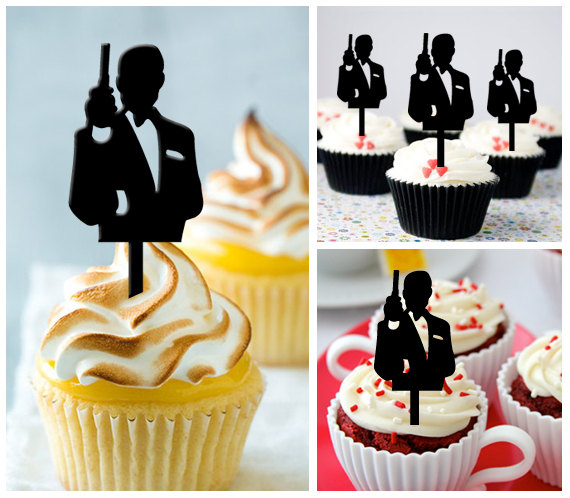 زفاف - Ca321 New Arrival 10 pcs/Decorations Cupcake Topper/ James Bond 007 /Wedding/Silhouette/Props/Party/Food & drink/Vintage/Fun/Birthday/Shop