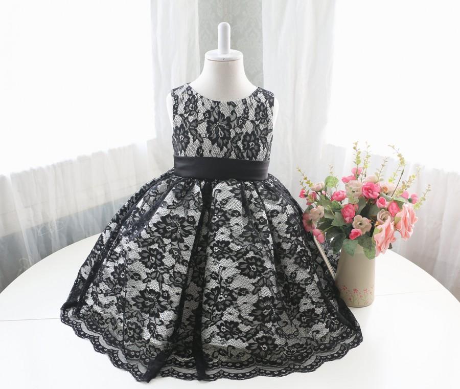 Wedding - Sleeveless Black Lace Birthday Dress for Girls, Baby Glitz Pageant Dress, Newborn Party Dress, Birthday Dress Baby, PD096-2