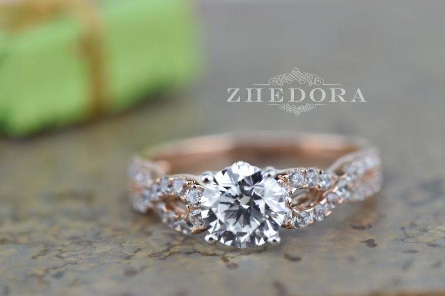 زفاف - 1.40 CT Round Cut Halo Engagement Ring Bridal Band Solid 14k White/Rose Gold, Unique Wedding Ring, Anniversary Ring Lab Created Diamond