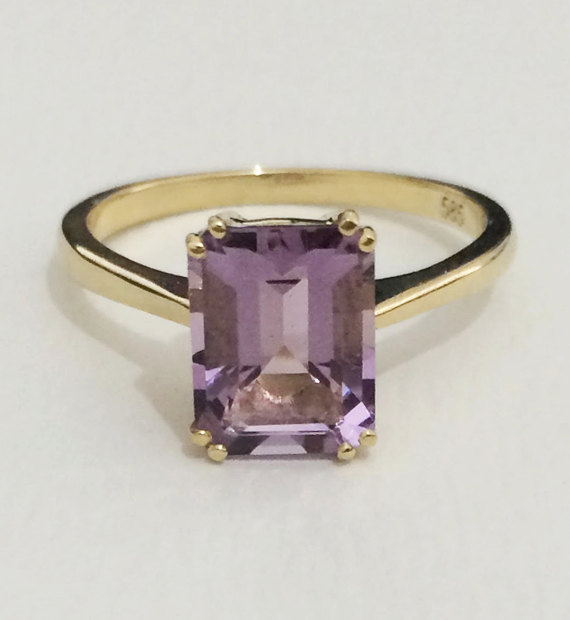 Wedding - Emerald cut amethyst ring, engagement ring, Solitaire, Amethyst solitaire, Violet ring, Lilac Amethyst Cocktail Ring,