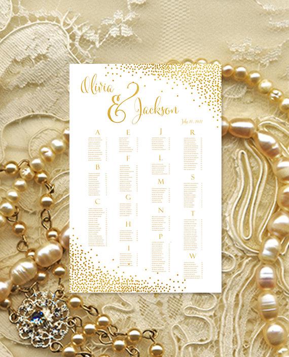 Свадьба - Wedding Seating Chart Poster "Confetti" Gold Reception Seating Plan Poster RUSH Digital File Alphabetical or Table No. Order Portrait