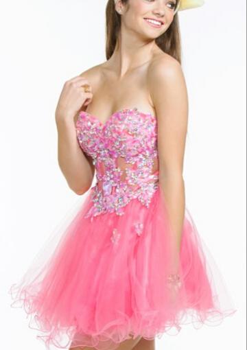 Wedding - Crystals A-line Sweetheart Appliques Zipper Tulle Sleeveless Pink