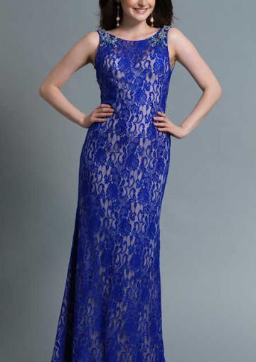 زفاف - Blue Straps Backless Lace Floor Length Ruched A-line Sleeveless