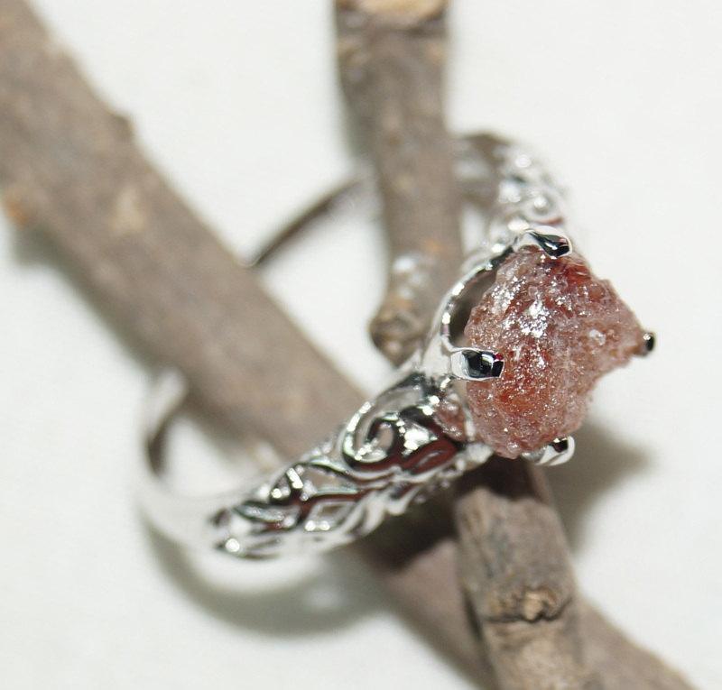 زفاف - Natural Diamond Ring -Red diamond Ring -uncut diamond Ring - Raw Rough diamond ring 925 silver Ring - Engagement ring-