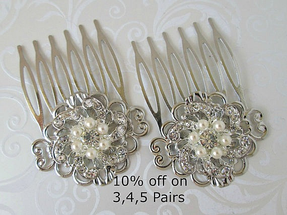 Hochzeit - Set of 3, 4 or 5 pairs, Bridesmaids gifts, small hair combs, bridesmaids hair clips, Bridesmaids gift sets for 5 bridesmaids, 6, bridesmaids
