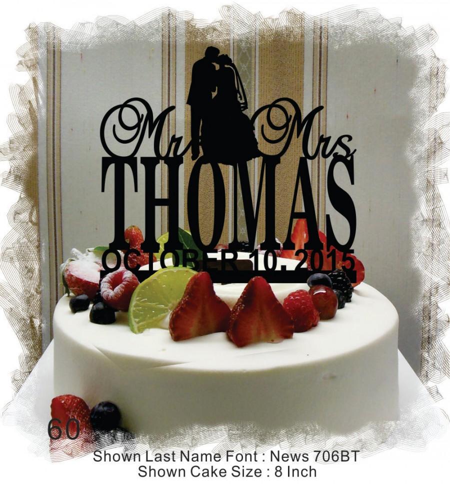 زفاف - Silhouette Mr and Mrs Monogram Cake Topper With Your Family Name and Wedding Date  - Handmade Custom Wedding Unique Cake Topper