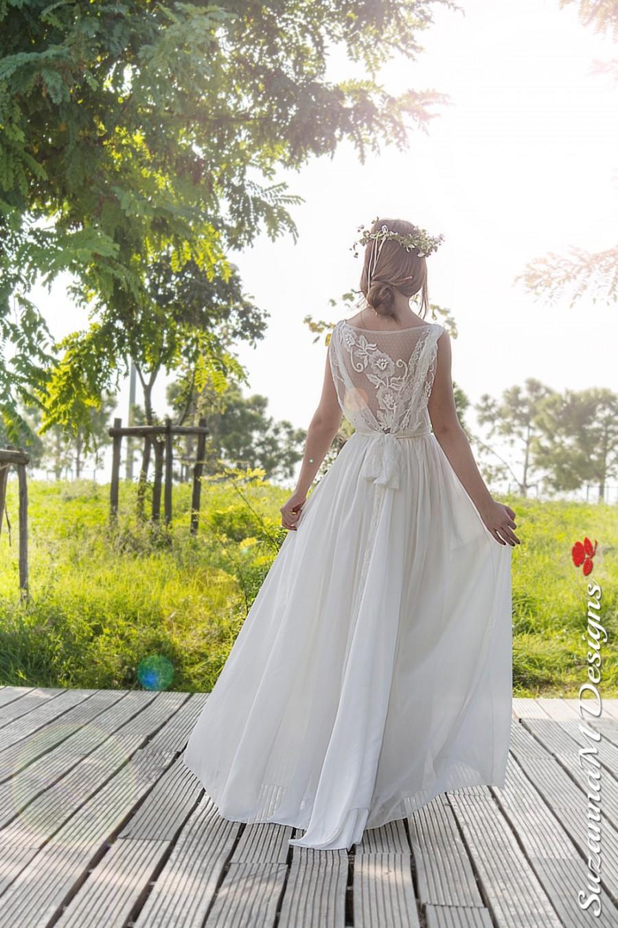 Wedding - Wedding Dress, Bohemian Wedding Gown, Boho Bridal Dress, Long Wedding Dress, Ivory Lace Dress, Lace Wedding Dress Handmade bySuzannaMDesigns