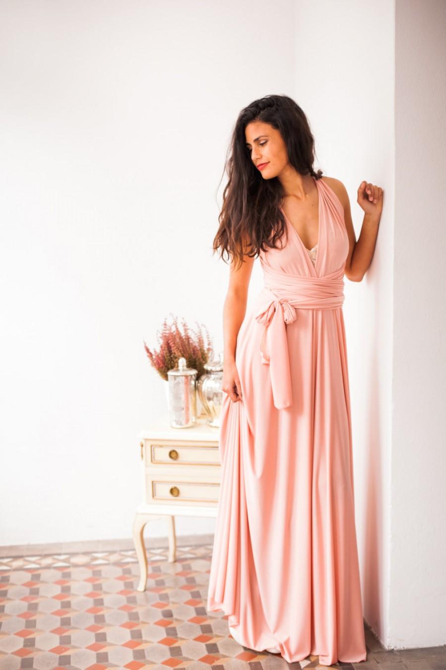 Mariage - Peach bridesmaid dress, Long peach dress, Infinity long dress, Romantic light peach pink dress, Nude maxi dress, Event dress, Convertible