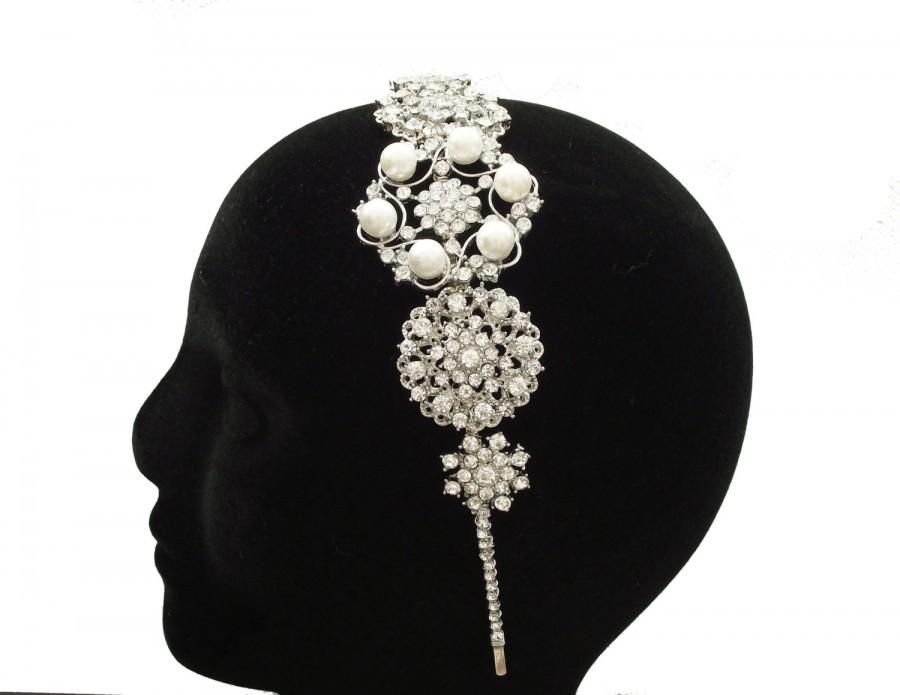 Hochzeit - Glamorous Style Rhinestone Hairband with Pearls, NADIA