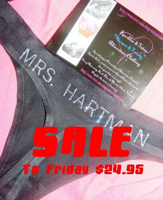 Mariage - Personalized Bride Thong panties: underwear, bridesmaid, boy shorts, future mrs, white, black, rhinestone, bling, embroidered,