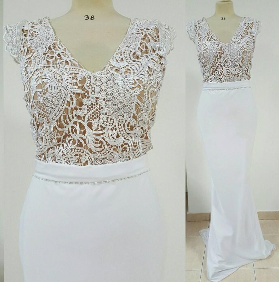 زفاف - White wedding dress,wedding dress open back,chiffon wedding dress,v neck wedding dress,lace wedding dress,wedding gown