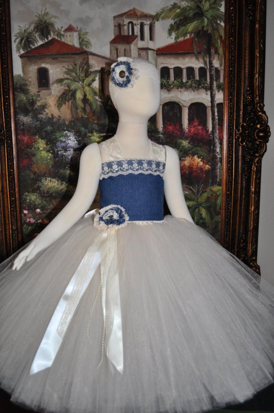 Hochzeit - Denim Lace Dress, Baby Denim Dress, Girls Jean Denim Dress, Ivory Denim Jean Dress, Infant Denim Dress, Coutnry Flower Girl Dress