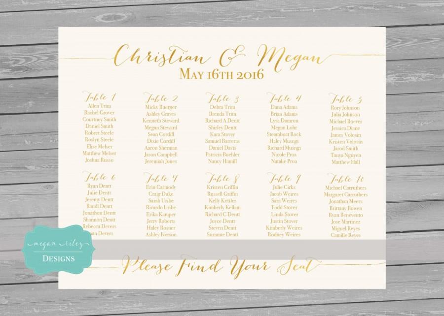 Hochzeit - Printable Seating Chart / Gold Foil Faxu / Printable/ Wedding seating chart/ alphabetical seating chart/ wedding decoration/ wedding seating