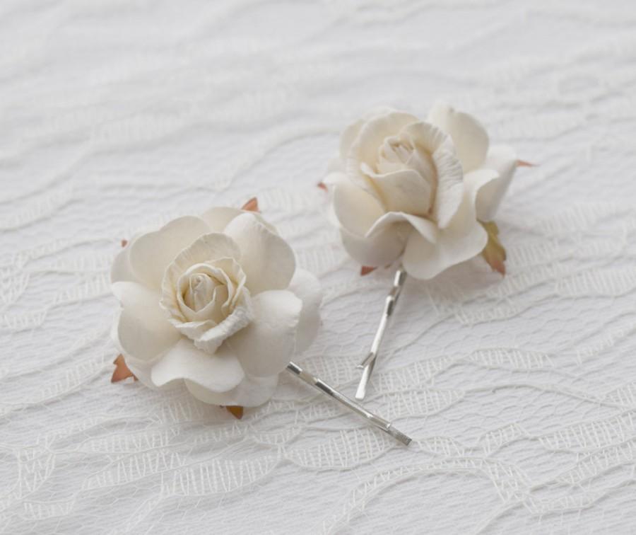 white bridal flower hair clips