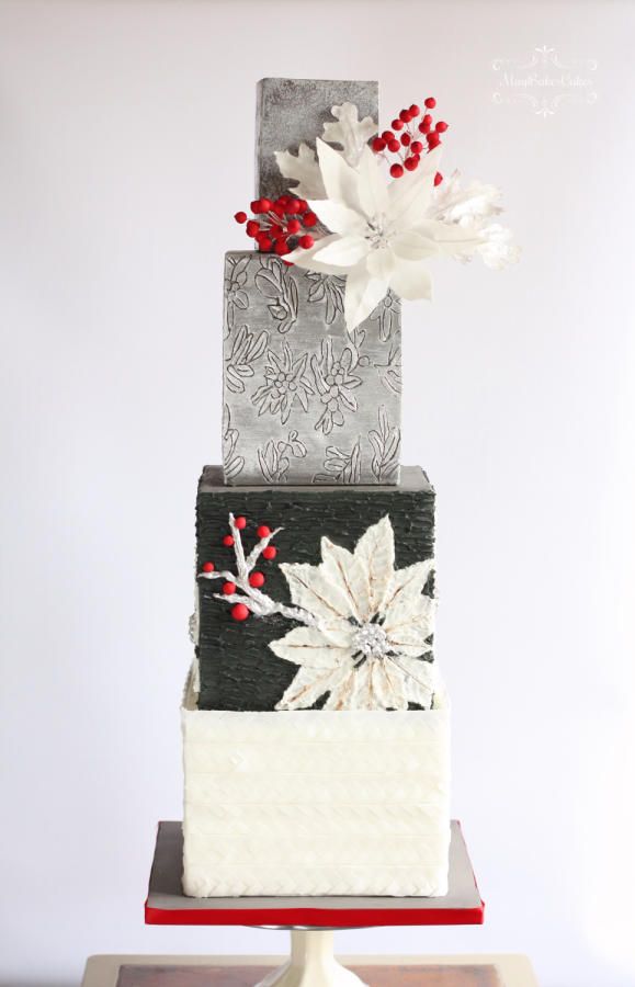 Wedding - White Poinsettia Wedding Cake