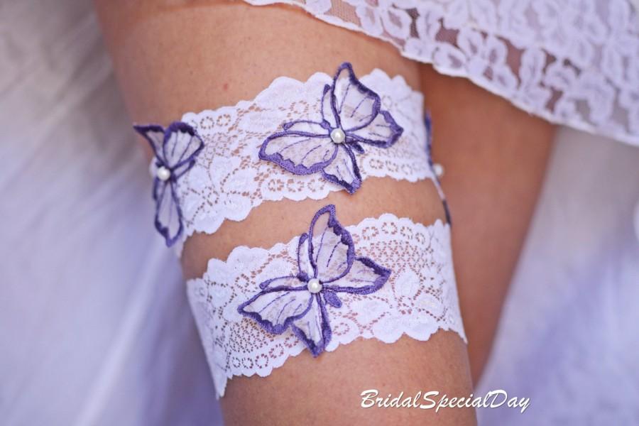 Hochzeit - Wedding Garter, Purple Garter Set, White Bridal Garter, Butterfly  Garter, Appliques Garter, White Garter, Garter Set ,Wedding Accessories
