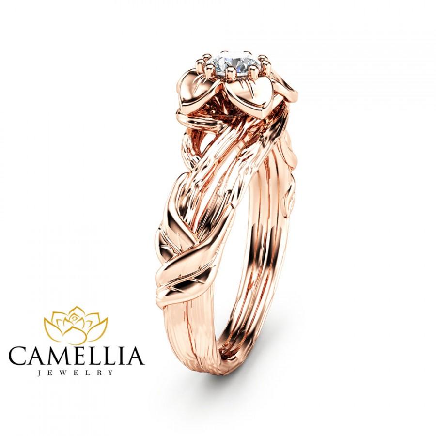 Wedding - 14K Rose Gold Diamond Engagement Ring  Inspired by Nature Branch Ring Unique Rose Gold  Ring