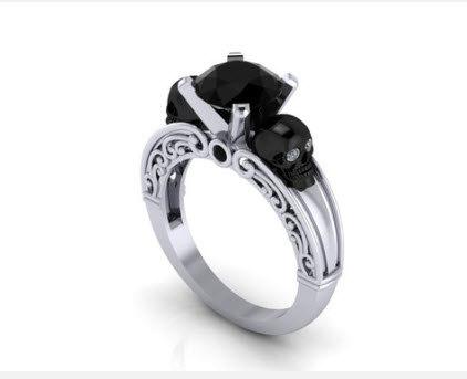 Свадьба - Sterling Silver Ladies Black Gem Skull Ring