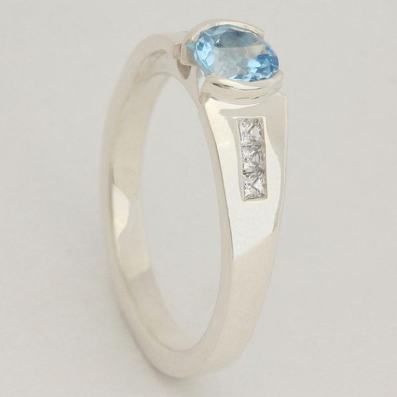 زفاف - Topaz Mother's Ring, 14K White Gold with Princess Cut Diamonds Engagement Ring, Personalized Ring