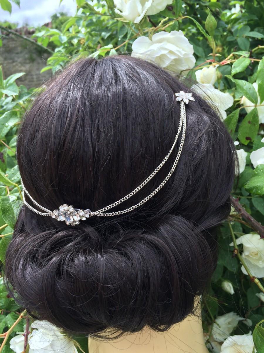 Wedding - Bridal hair chain headpiece - silver chain headpiece - Downton Abbey 1920s headpiece - wedding hair accessory