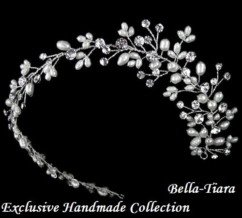 Mariage - pearl wedding headband, wedding headpiece, crystal wedding hair vine, bridal ribbon headband,pearl wedding headpiece