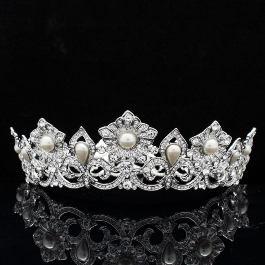 Wedding - Full Bridal Crown, Princess Bride Swarovski Crystal Pearl Wedding Crown, Bridal Diadem, Wedding Tiara, Diamante Tiara, Bridal Tiara SHA8647