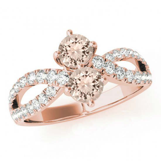 زفاف - Morganite Rings 14k Rose Gold 1 ct Double Pink Morganite & Diamond Split Shank Ring 14k Rose Gold- Engagement Rings - Promise Rings, Double Gemstone - Raven Fine Jewelers