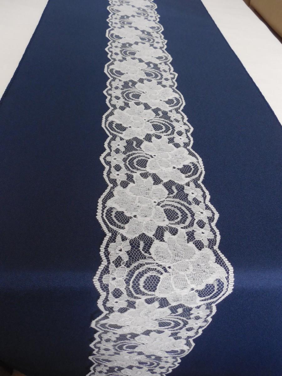 Wedding - Wedding table runner navy blue and white lace bridal shower beach wedding table decor
