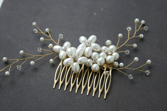 زفاف - Pearl Comb Wedding hair comb Bridal hair comb pearl Bridal hair accessories Bridal hair comb Pearl headpiece Gold comb