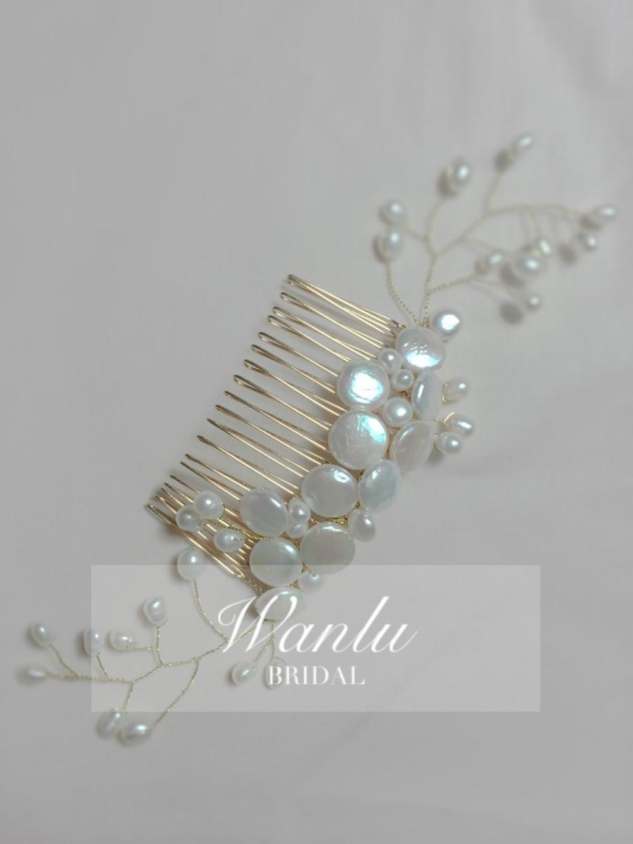 Wedding - Bridal pearl headpiece, vintage hair comb, - freshwater pearls blossom headpiece --KIERA