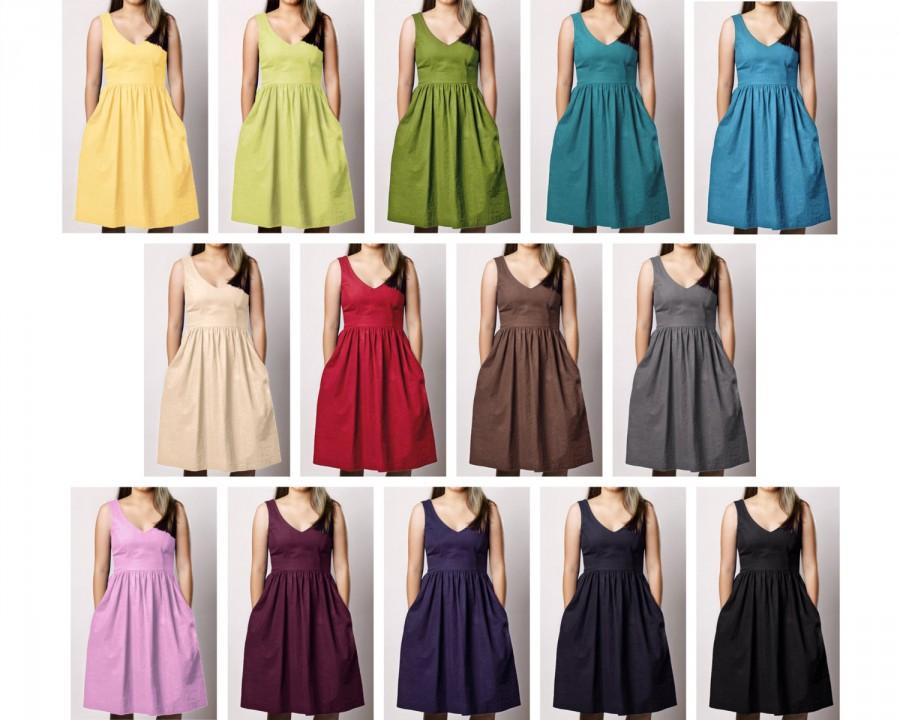 زفاف - Custom Linen blend V-Neck Dress with Pockets - COLOR OPTIONS - Bridesmaids