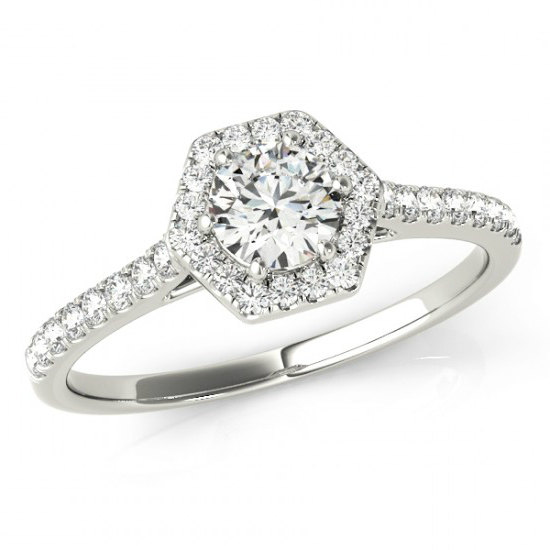 زفاف - 1 Carat Forever One Moissanite & Hexagon Diamond Halo Engagement Ring 14k White Gold - Moissanite Engagement Rings for Women - Anniversary
