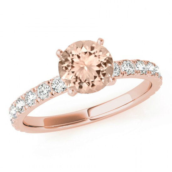 Wedding - Morganite & Diamond Solitaire Engagement Ring 14k Rose Gold - Morganite Rings for Women - Gemstone Engagement Rings - Anniversary Gifts