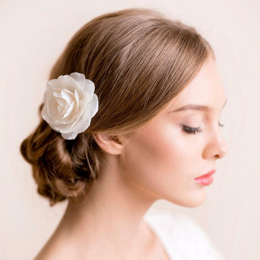 زفاف - Bridal Hair Flower Rose - Bridal Rose Hair Flower - Flower Hair Clip - Wedding Clip - White, Ivory - Wedding Hair Accessories